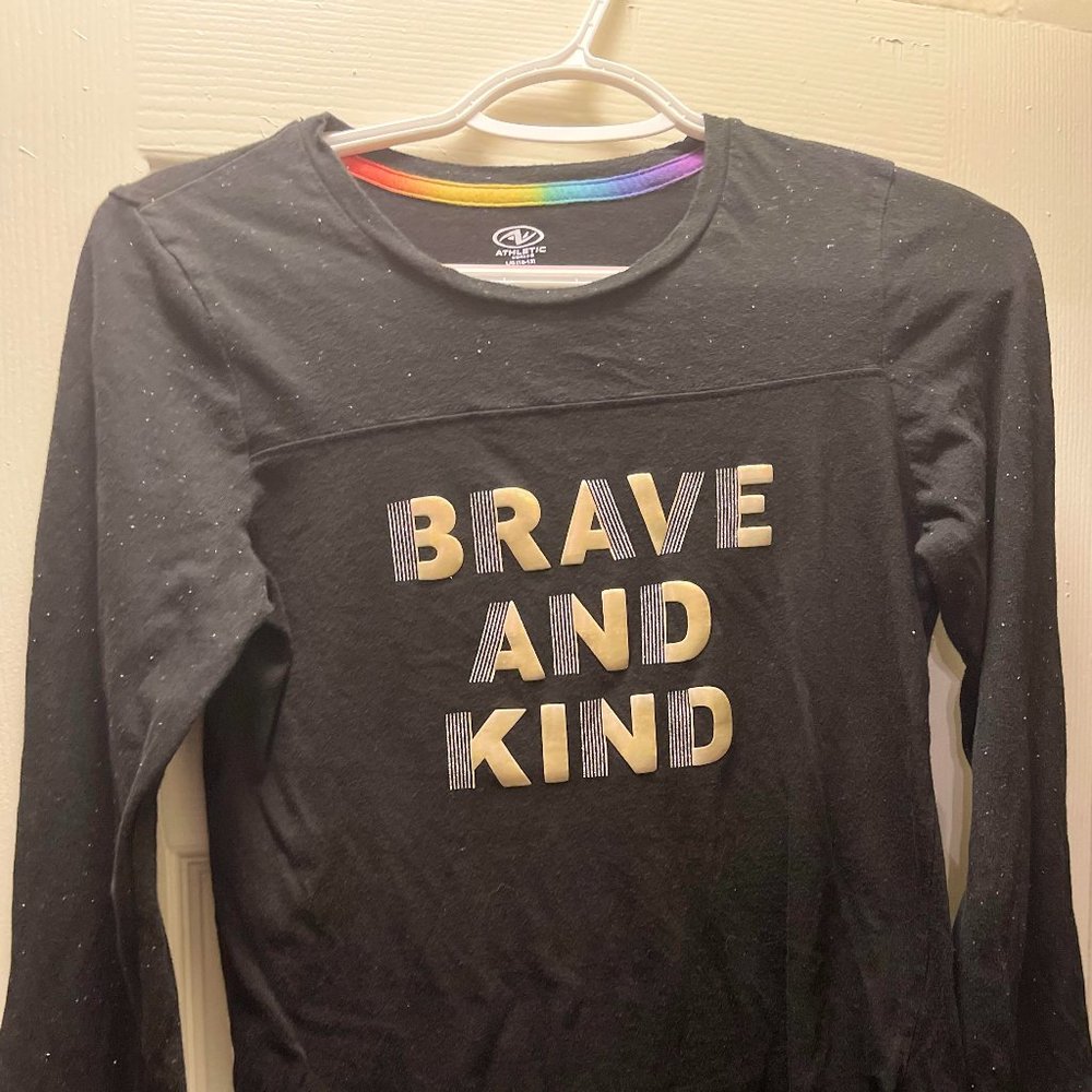 Black and gold "brave and kind" long sleeve size large 10-12 shirt
